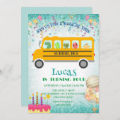 Grappige dinosaurus school Bus Verjaardagsfeest DI Kaart (Voorkant / Achterkant)