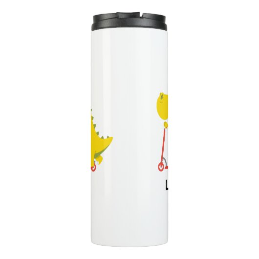 Grappige dinosaurus scooter Speelgoed Terug naar s Thermosbeker (Achterkant)