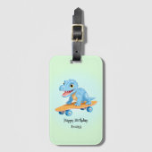 Grappige dinosaurus Skateboard Verjaardagsfeestje  Bagagelabel (Voorkant (verticaal))