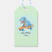 Grappige dinosaurus Skateboard Verjaardagsfeestje Cadeaulabel (Voorkant)