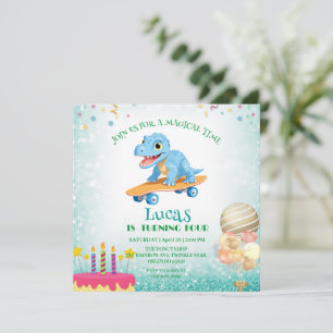 Grappige dinosaurus Skateboard Verjaardagsfeestje  Kaart