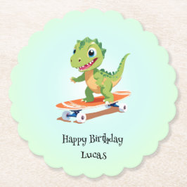 Grappige dinosaurus Skateboard Verjaardagsfeestje Kartonnen Onderzetters