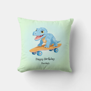 Grappige dinosaurus Skateboard Verjaardagsfeestje  Kussen