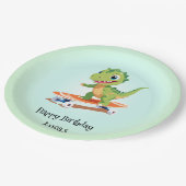 Grappige dinosaurus Skateboard Verjaardagsfeestje  Papieren Bordje (Gekanteld)