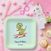 Grappige dinosaurus Skateboard Verjaardagsfeestje  Papieren Bordje (Feest)