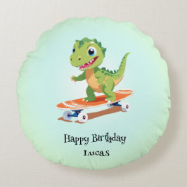 Grappige dinosaurus Skateboard Verjaardagsfeestje Rond Kussen