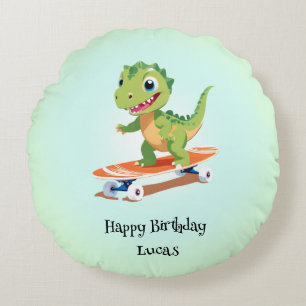 Grappige dinosaurus Skateboard Verjaardagsfeestje  Rond Kussen