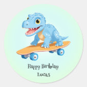Grappige dinosaurus Skateboard Verjaardagsfeestje  Ronde Sticker (Voorkant)