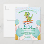 Grappige dinosaurus Skateboard Verjaardagsfeestje  Uitnodiging Briefkaart (Voorkant / Achterkant)