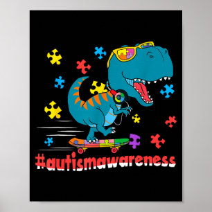 Grappige dinosaurus skateboarden autisme bewustzij poster