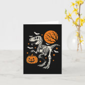 Grappige dinosaurus skelet Halloween pompoen truc Kaart (Gele Bloem)