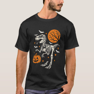 Grappige dinosaurus skelet Halloween pompoen truc T-shirt