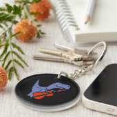 Grappige dinosaurus speelt cello sleutelhanger (Voorkant Rechts)