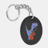 Grappige dinosaurus speelt cello sleutelhanger (Voorkant Links)