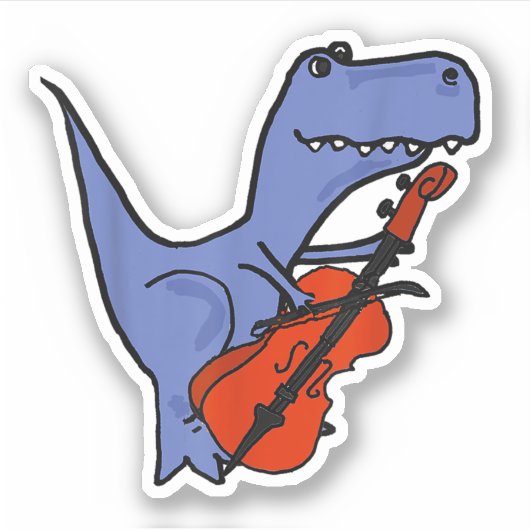 Grappige dinosaurus speelt cello sticker (Voorkant)