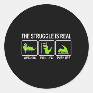 Grappige Dinosaurus Sport Gym Bankdrukken Pull-ups Ronde Sticker