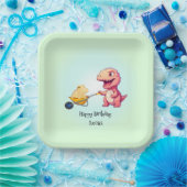 Grappige dinosaurus stro kar Verjaardag jongens fe Papieren Bordje (Feest)