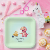 Grappige dinosaurus stro kar Verjaardag jongens fe Papieren Bordje (Feest)