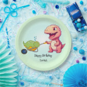 Grappige dinosaurus stro kar Verjaardag jongens fe Papieren Bordje (Feest)