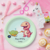 Grappige dinosaurus stro kar Verjaardag jongens fe Papieren Bordje (Feest)