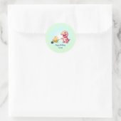 Grappige dinosaurus stro kar Verjaardag jongens fe Ronde Sticker (Tas)