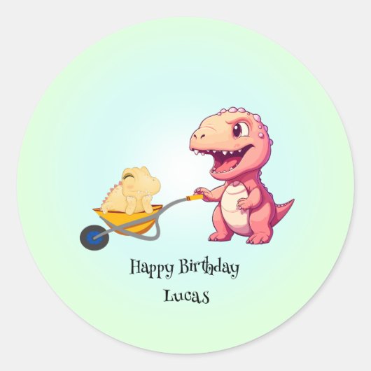 Grappige dinosaurus stro kar Verjaardag jongens fe Ronde Sticker (Voorkant)