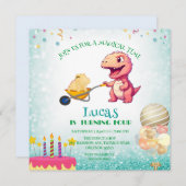 Grappige dinosaurus strokar Verjaardagsfeestje DIY Kaart (Voorkant / Achterkant)