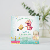 Grappige dinosaurus strokar Verjaardagsfeestje DIY Kaart (Staand voorkant)