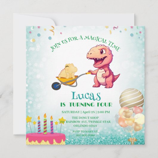 Grappige dinosaurus strokar Verjaardagsfeestje DIY Kaart (Voorkant)