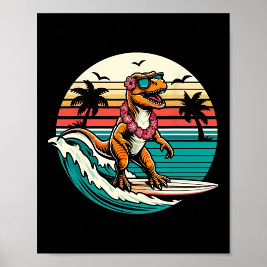 Grappige Dinosaurus Surfplank Strand Zomer Surfen Poster (Voorkant)