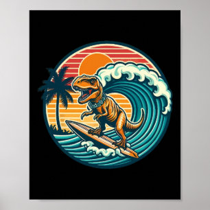 Grappige Dinosaurus Surfplank Strand Zomer Surfen  Poster