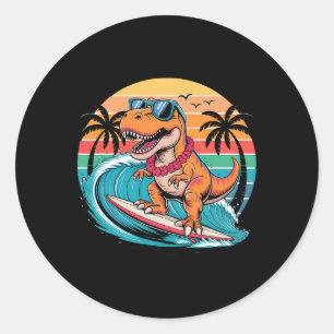 Grappige dinosaurus surfplank strand zomer surfen  ronde sticker