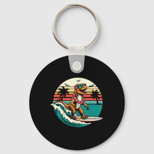 Grappige dinosaurus surfplank strand zomer surfen sleutelhanger