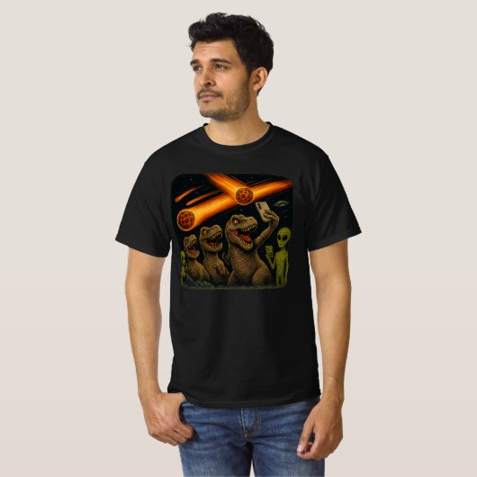 Grappige dinosaurus T-Rex & Aliens UFO Selfie | T-shirt (Voorkant volledig)