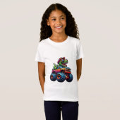 Grappige dinosaurus T Rex op monstertruck T-shirt (Voorkant volledig)