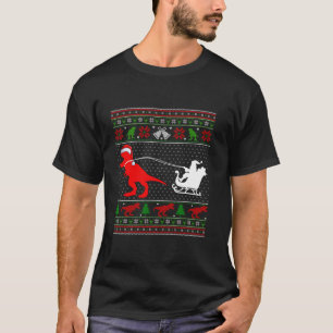 Grappige dinosaurus T Rex Santa Sleigh Ugly Christ T-shirt
