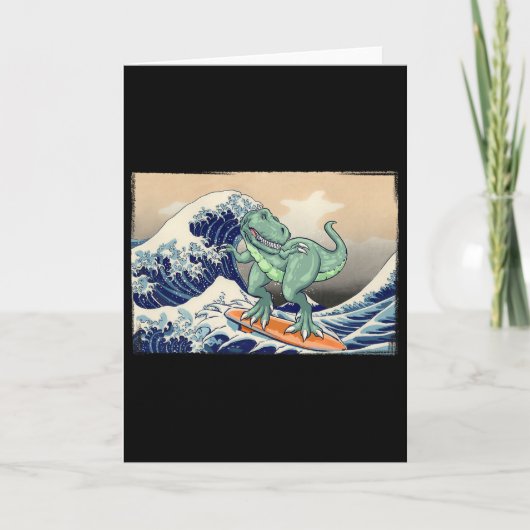 Grappige dinosaurus, T Rex surfen, dinosaurus kuns Kaart (Voorkant)