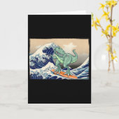 Grappige dinosaurus, T Rex surfen, dinosaurus kuns Kaart (Gele Bloem)