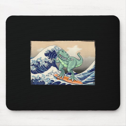 Grappige Dinosaurus, T Rex Surfen, Dinosaurus Kuns Muismat (Voorkant)