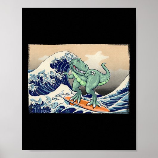 Grappige dinosaurus, T Rex surfen, dinosaurus kuns Poster (Voorkant)