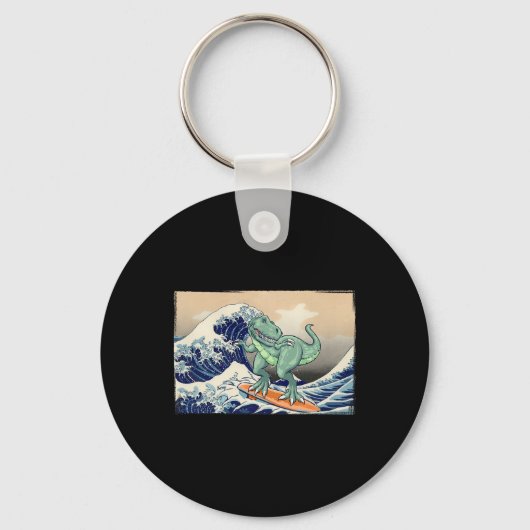 Grappige dinosaurus, T Rex surfen, dinosaurus kuns Sleutelhanger (Voorkant)