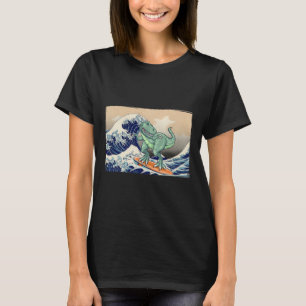 Grappige dinosaurus, T Rex surfen, dinosaurus kuns T-shirt