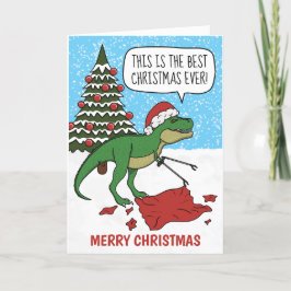 Grappige Dinosaurus T-Rex Vrolijk Kerstfeest Vakan Feestdagen Kaart