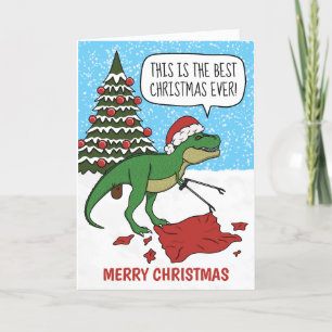 Grappige Dinosaurus T-Rex Vrolijk Kerstfeest Vakan Feestdagen Kaart