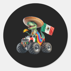 Grappige dinosaurus Taco Monster Truck Cinco de Ma Ronde Sticker