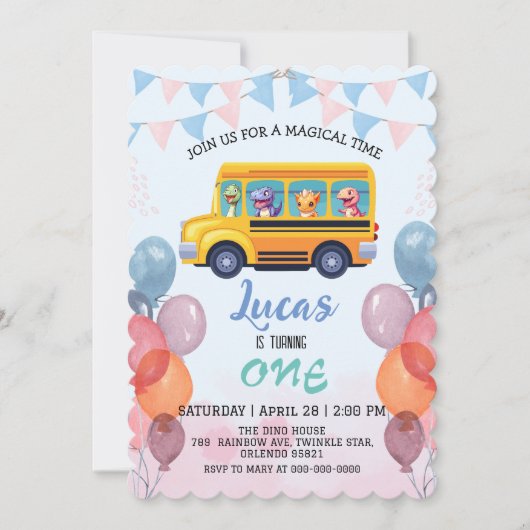 Grappige dinosaurus Terug naar school Bus jong Ver Kaart (Voorkant)