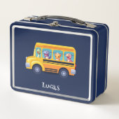 Grappige dinosaurus terug naar school bus jongen v (Voorkant)