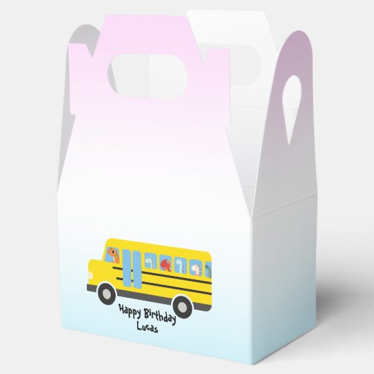 Grappige dinosaurus terug naar school bus jongen v bedankdoosjes (Geopend)