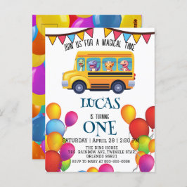 Grappige dinosaurus Terug naar school Bus jongen V Briefkaart