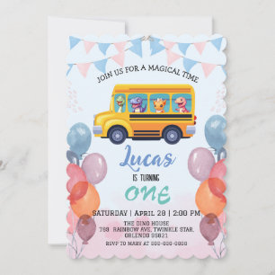 Grappige dinosaurus terug naar school bus jongen v kaart